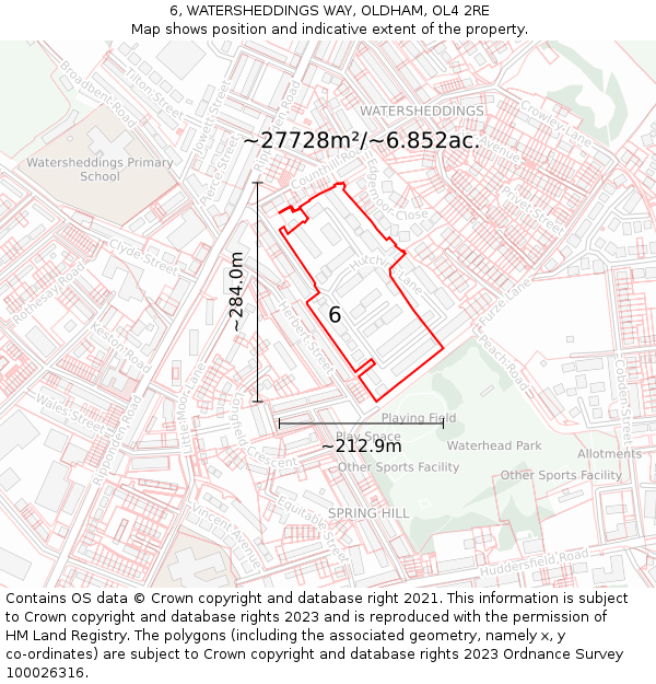 6, WATERSHEDDINGS WAY, OLDHAM, OL4 2RE: Plot and title map