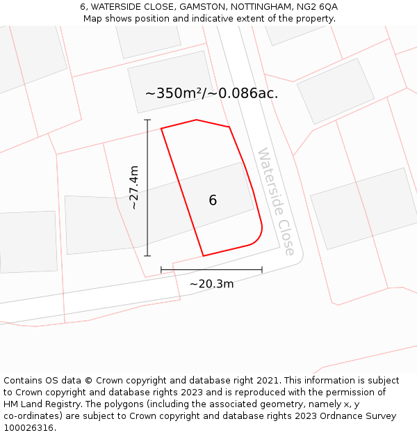 6, WATERSIDE CLOSE, GAMSTON, NOTTINGHAM, NG2 6QA: Plot and title map