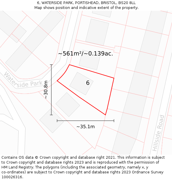 6, WATERSIDE PARK, PORTISHEAD, BRISTOL, BS20 8LL: Plot and title map