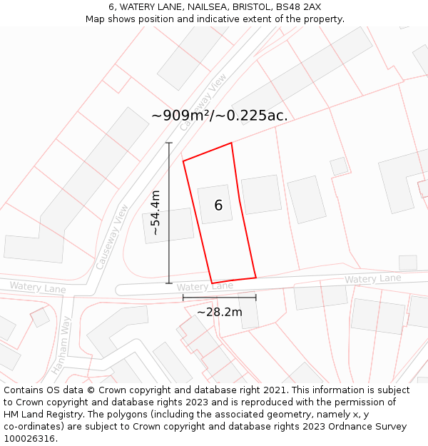 6, WATERY LANE, NAILSEA, BRISTOL, BS48 2AX: Plot and title map