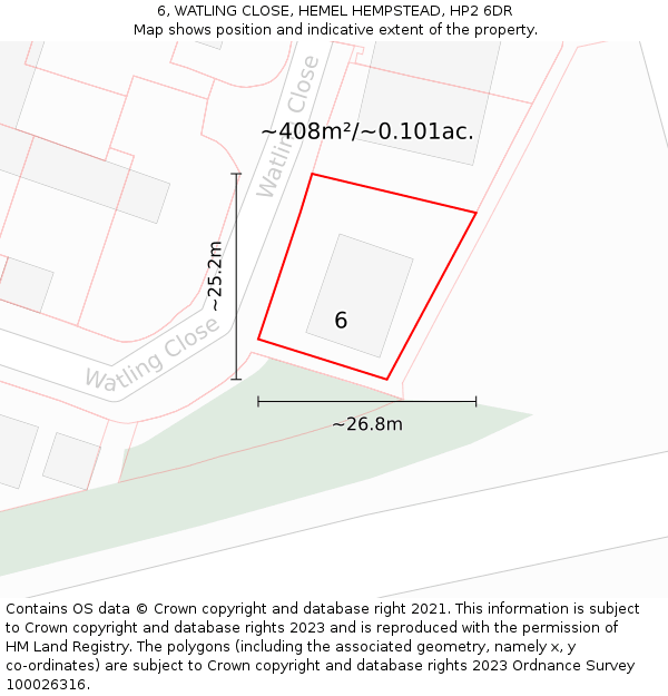 6, WATLING CLOSE, HEMEL HEMPSTEAD, HP2 6DR: Plot and title map