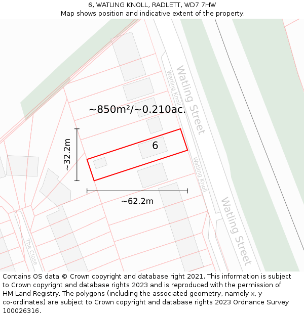 6, WATLING KNOLL, RADLETT, WD7 7HW: Plot and title map