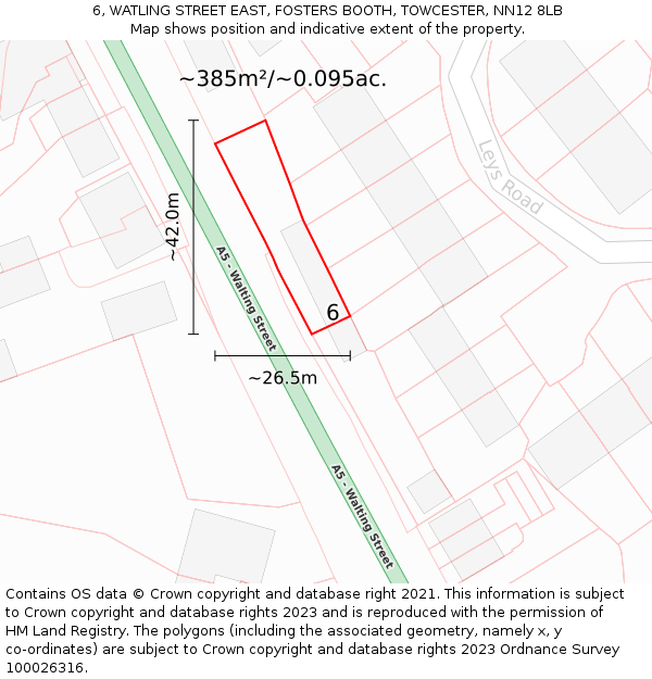 6, WATLING STREET EAST, FOSTERS BOOTH, TOWCESTER, NN12 8LB: Plot and title map