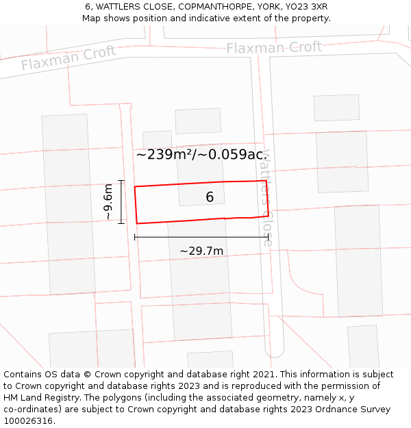 6, WATTLERS CLOSE, COPMANTHORPE, YORK, YO23 3XR: Plot and title map