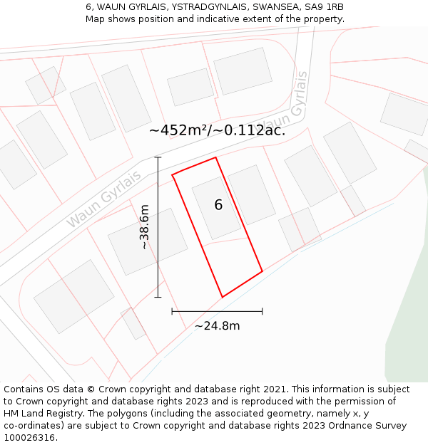 6, WAUN GYRLAIS, YSTRADGYNLAIS, SWANSEA, SA9 1RB: Plot and title map