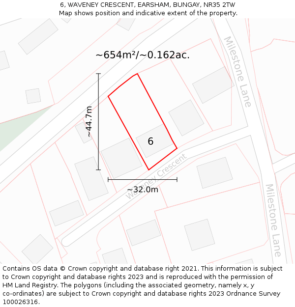 6, WAVENEY CRESCENT, EARSHAM, BUNGAY, NR35 2TW: Plot and title map