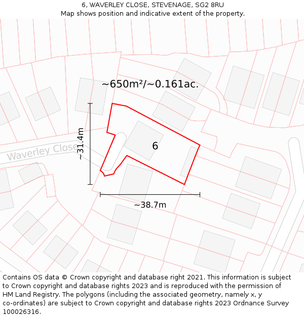 6, WAVERLEY CLOSE, STEVENAGE, SG2 8RU: Plot and title map