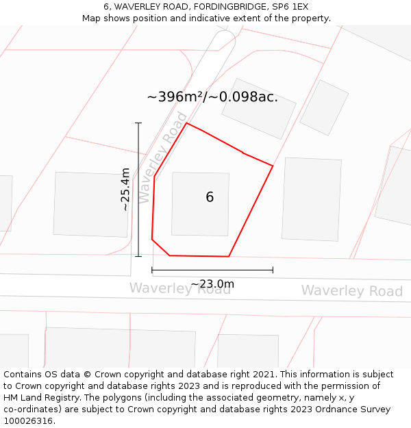 6, WAVERLEY ROAD, FORDINGBRIDGE, SP6 1EX: Plot and title map