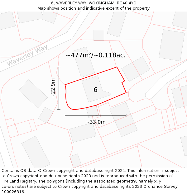 6, WAVERLEY WAY, WOKINGHAM, RG40 4YD: Plot and title map