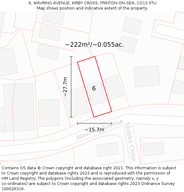 6, WAVRING AVENUE, KIRBY CROSS, FRINTON-ON-SEA, CO13 0TU: Plot and title map