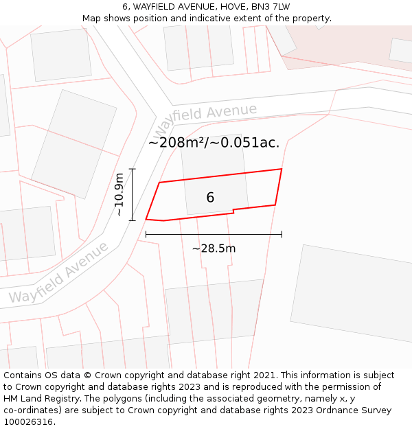 6, WAYFIELD AVENUE, HOVE, BN3 7LW: Plot and title map