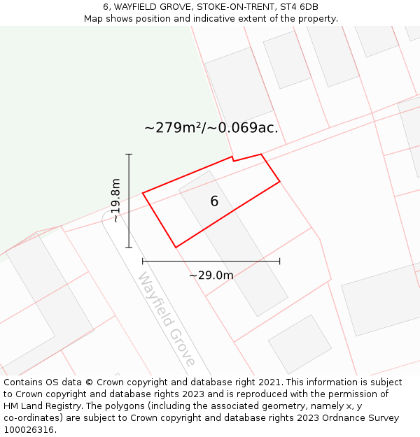 6, WAYFIELD GROVE, STOKE-ON-TRENT, ST4 6DB: Plot and title map