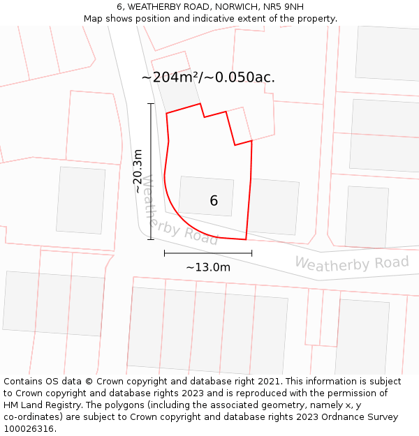 6, WEATHERBY ROAD, NORWICH, NR5 9NH: Plot and title map