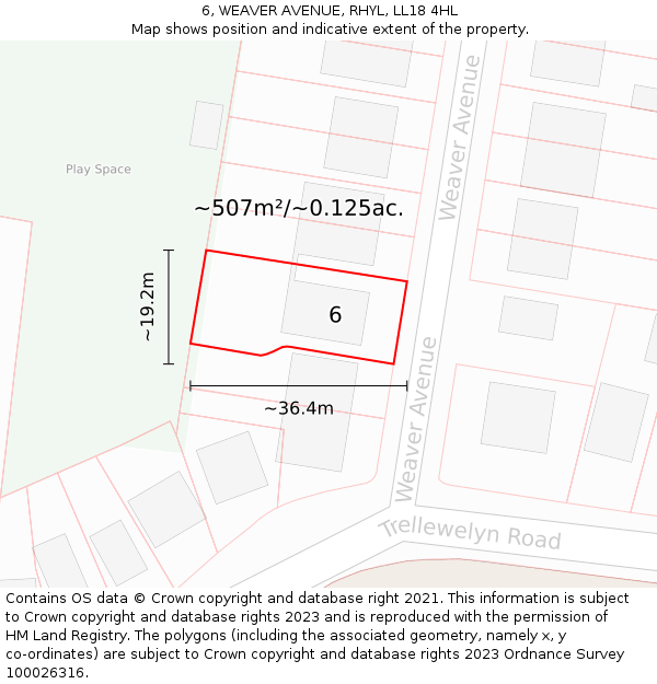 6, WEAVER AVENUE, RHYL, LL18 4HL: Plot and title map