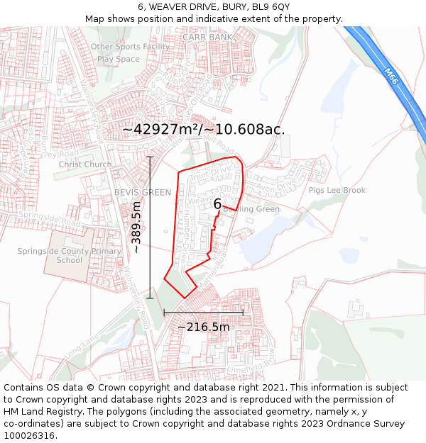 6, WEAVER DRIVE, BURY, BL9 6QY: Plot and title map