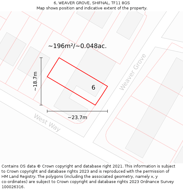 6, WEAVER GROVE, SHIFNAL, TF11 8GS: Plot and title map