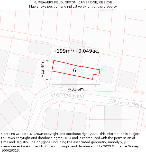 6, WEAVERS FIELD, GIRTON, CAMBRIDGE, CB3 0XB: Plot and title map