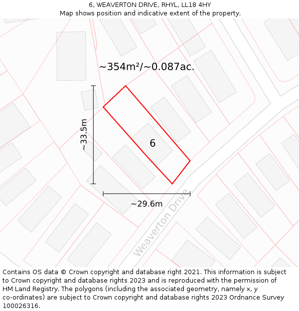 6, WEAVERTON DRIVE, RHYL, LL18 4HY: Plot and title map