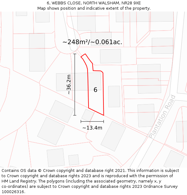 6, WEBBS CLOSE, NORTH WALSHAM, NR28 9XE: Plot and title map