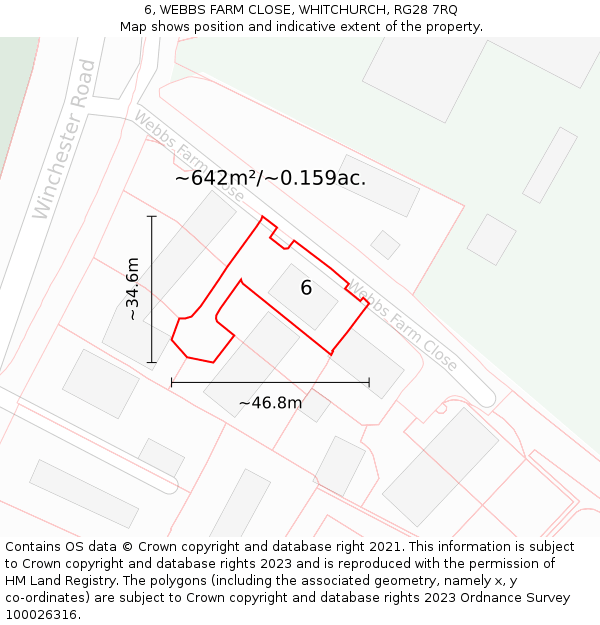 6, WEBBS FARM CLOSE, WHITCHURCH, RG28 7RQ: Plot and title map