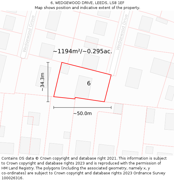 6, WEDGEWOOD DRIVE, LEEDS, LS8 1EF: Plot and title map