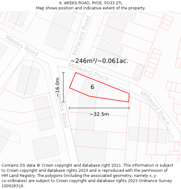 6, WEEKS ROAD, RYDE, PO33 2TL: Plot and title map