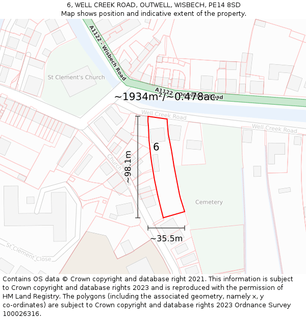 6, WELL CREEK ROAD, OUTWELL, WISBECH, PE14 8SD: Plot and title map