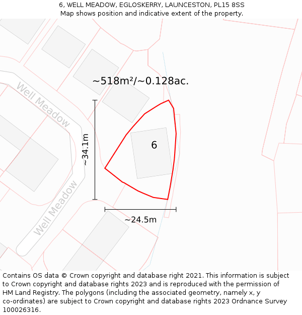 6, WELL MEADOW, EGLOSKERRY, LAUNCESTON, PL15 8SS: Plot and title map