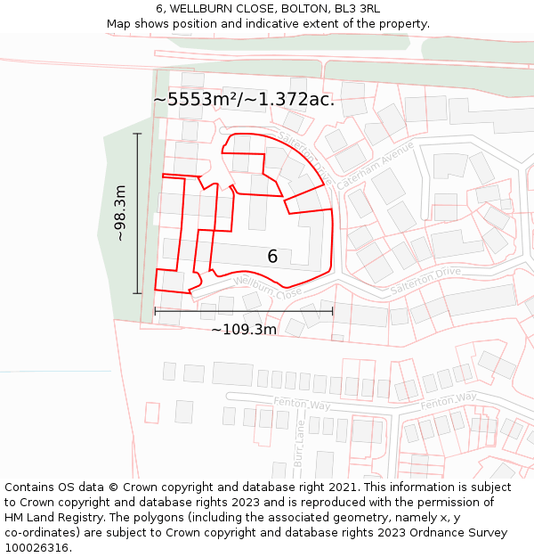 6, WELLBURN CLOSE, BOLTON, BL3 3RL: Plot and title map