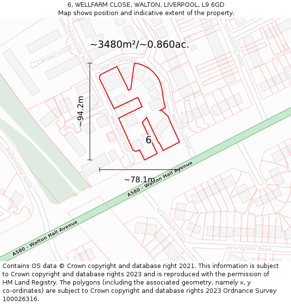 6, WELLFARM CLOSE, WALTON, LIVERPOOL, L9 6GD: Plot and title map