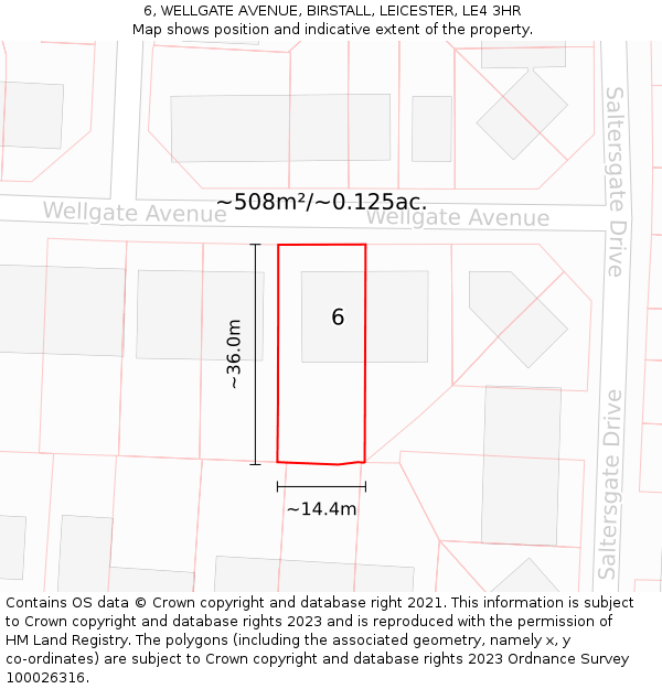 6, WELLGATE AVENUE, BIRSTALL, LEICESTER, LE4 3HR: Plot and title map