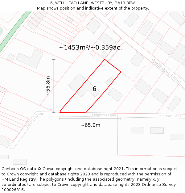 6, WELLHEAD LANE, WESTBURY, BA13 3PW: Plot and title map