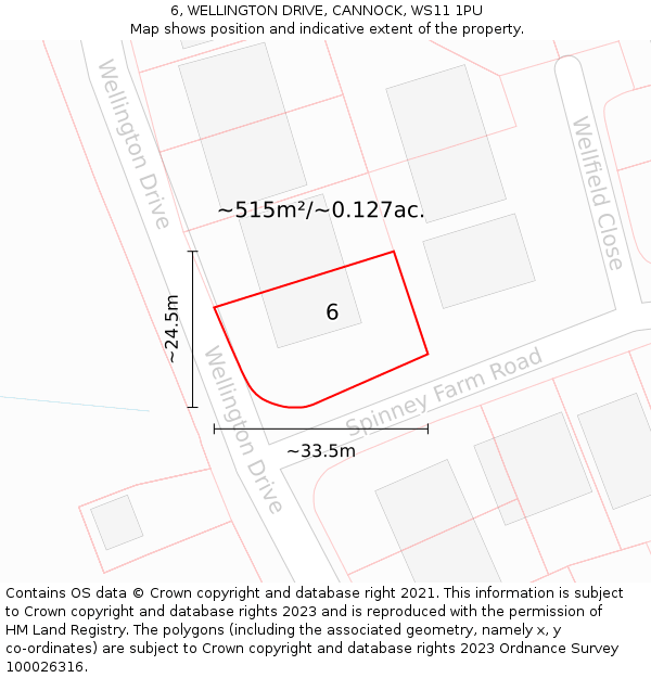 6, WELLINGTON DRIVE, CANNOCK, WS11 1PU: Plot and title map