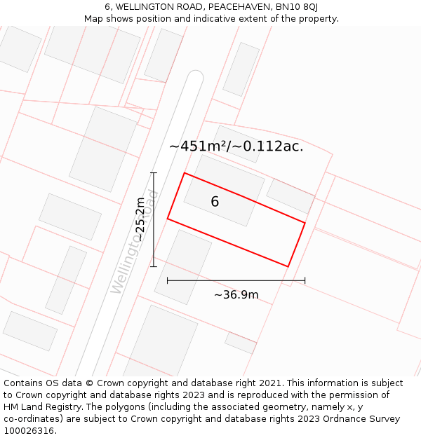 6, WELLINGTON ROAD, PEACEHAVEN, BN10 8QJ: Plot and title map