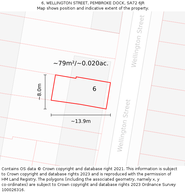 6, WELLINGTON STREET, PEMBROKE DOCK, SA72 6JR: Plot and title map