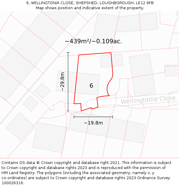 6, WELLINGTONIA CLOSE, SHEPSHED, LOUGHBOROUGH, LE12 9FB: Plot and title map