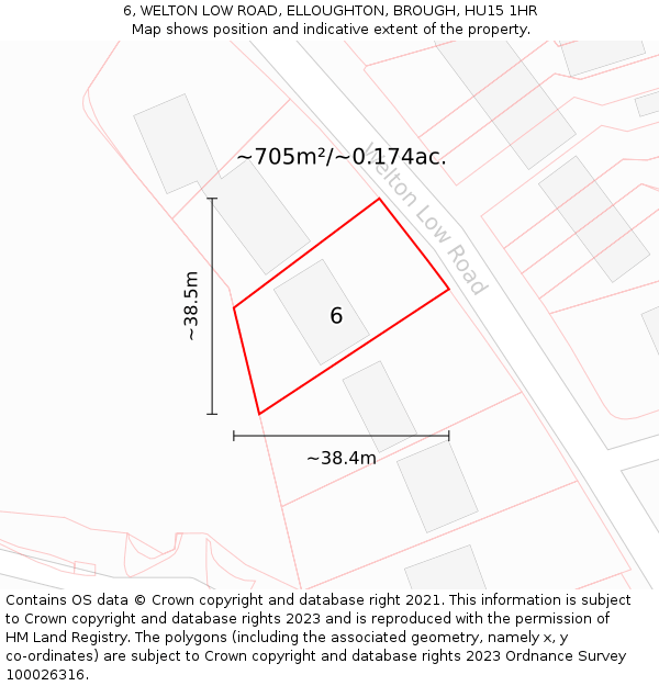 6, WELTON LOW ROAD, ELLOUGHTON, BROUGH, HU15 1HR: Plot and title map