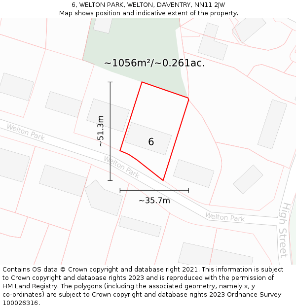 6, WELTON PARK, WELTON, DAVENTRY, NN11 2JW: Plot and title map