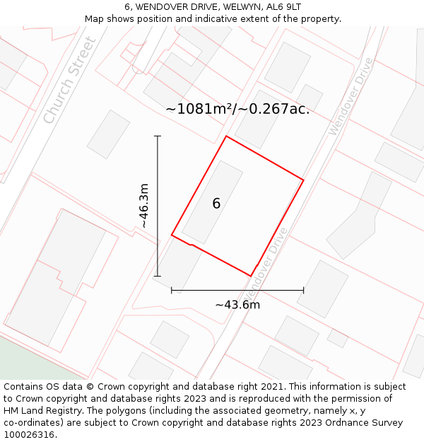 6, WENDOVER DRIVE, WELWYN, AL6 9LT: Plot and title map