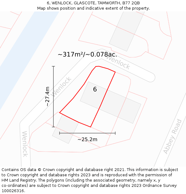 6, WENLOCK, GLASCOTE, TAMWORTH, B77 2QB: Plot and title map