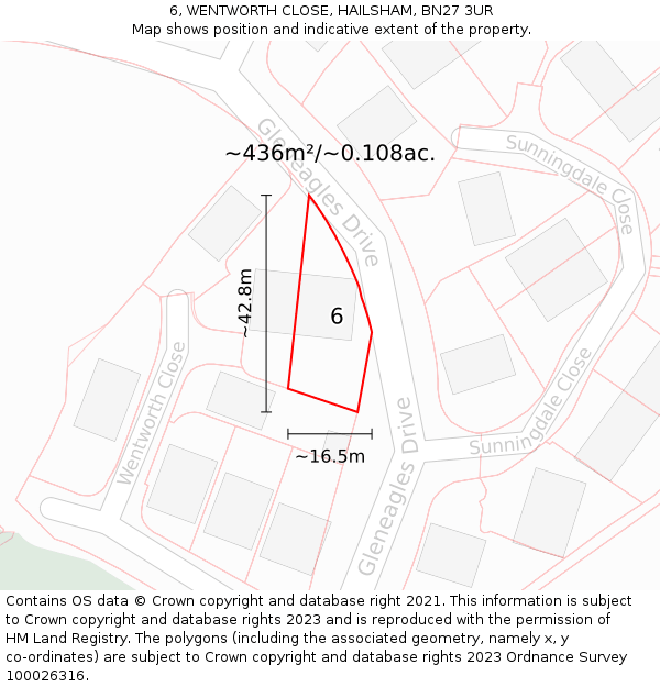 6, WENTWORTH CLOSE, HAILSHAM, BN27 3UR: Plot and title map