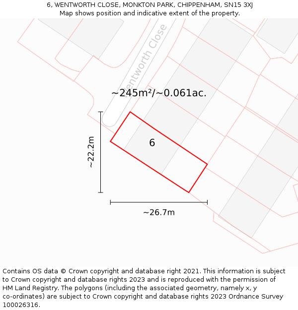 6, WENTWORTH CLOSE, MONKTON PARK, CHIPPENHAM, SN15 3XJ: Plot and title map