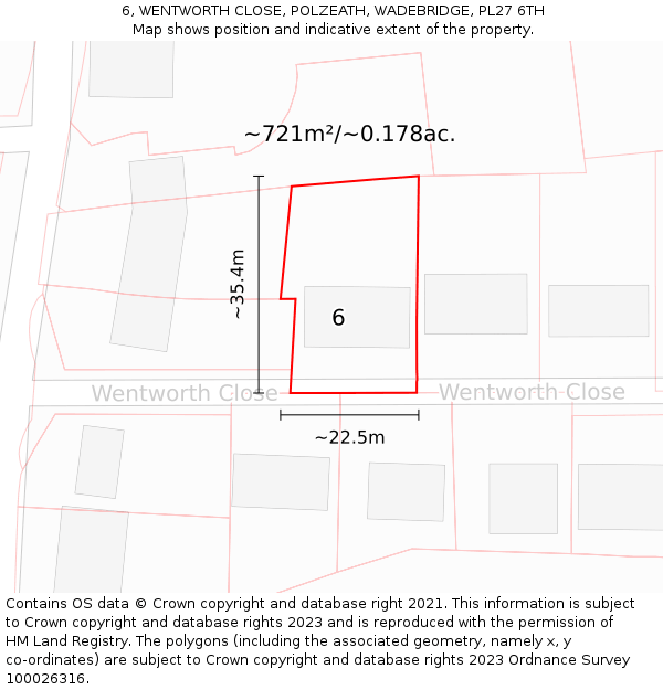 6, WENTWORTH CLOSE, POLZEATH, WADEBRIDGE, PL27 6TH: Plot and title map