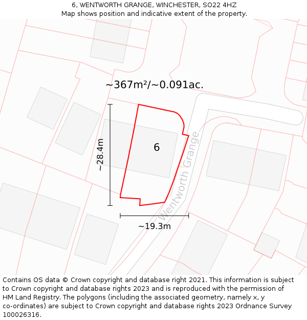 6, WENTWORTH GRANGE, WINCHESTER, SO22 4HZ: Plot and title map