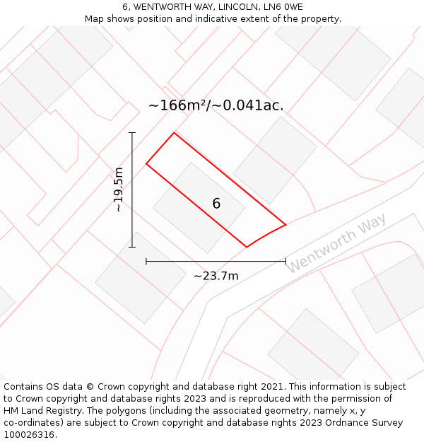 6, WENTWORTH WAY, LINCOLN, LN6 0WE: Plot and title map