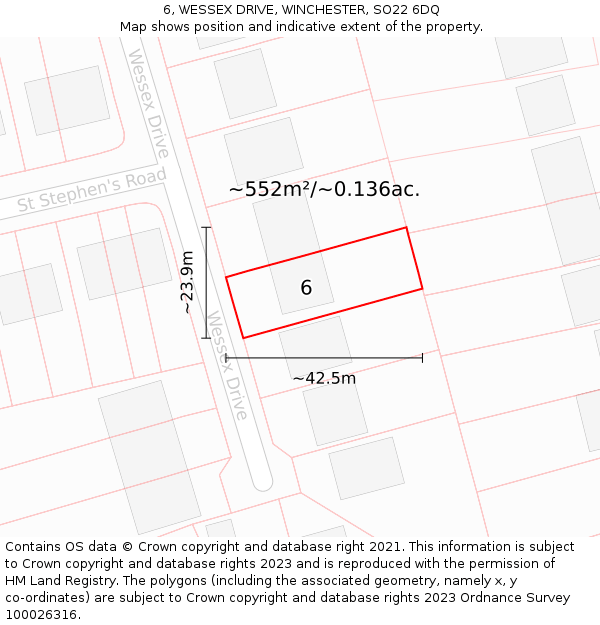 6, WESSEX DRIVE, WINCHESTER, SO22 6DQ: Plot and title map