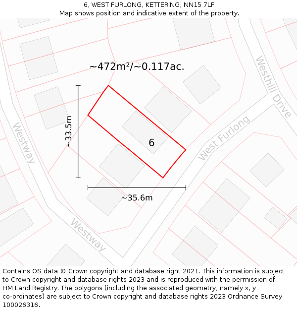 6, WEST FURLONG, KETTERING, NN15 7LF: Plot and title map