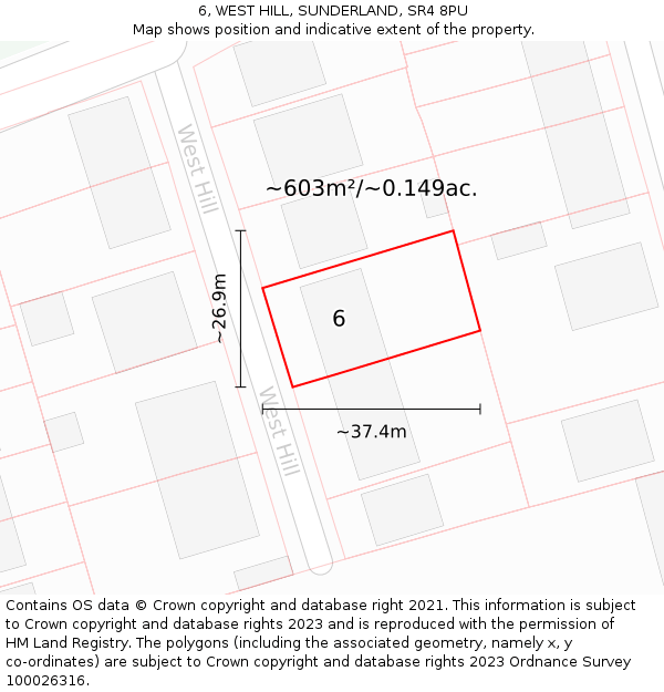 6, WEST HILL, SUNDERLAND, SR4 8PU: Plot and title map