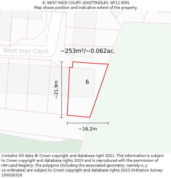 6, WEST INGS COURT, KNOTTINGLEY, WF11 9DN: Plot and title map