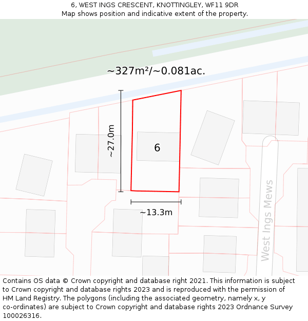 6, WEST INGS CRESCENT, KNOTTINGLEY, WF11 9DR: Plot and title map